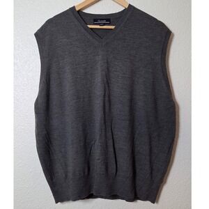 Façonnable 100% Merino Wool Sweater Vest Gray V Neck Oversized Preppy XXL